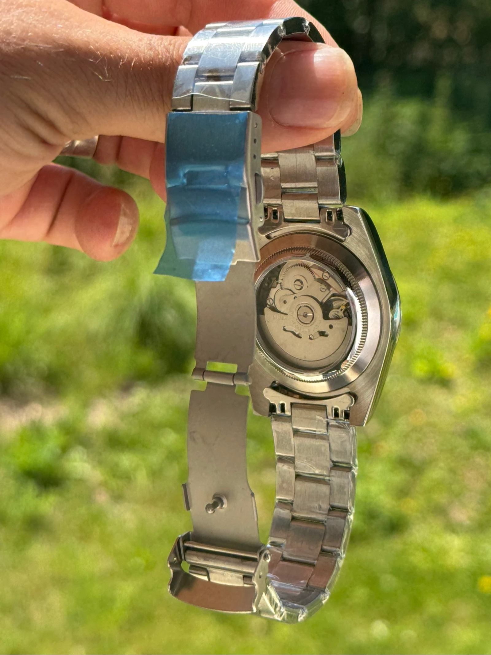 SeikoMod Mod NH35 Automático 39 mm – Esfera Soleillé Azul – Cristal de Zafiro – Brazalete Oyster – Fondo Transparente – Nueva – photo 3